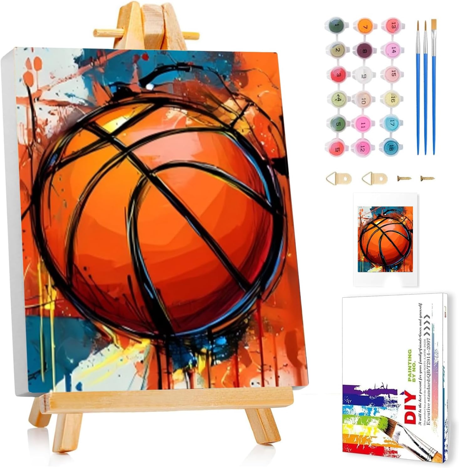 Reivworl Paint by Numbers Kit for Kids front view showing the complete basketball canvas setup