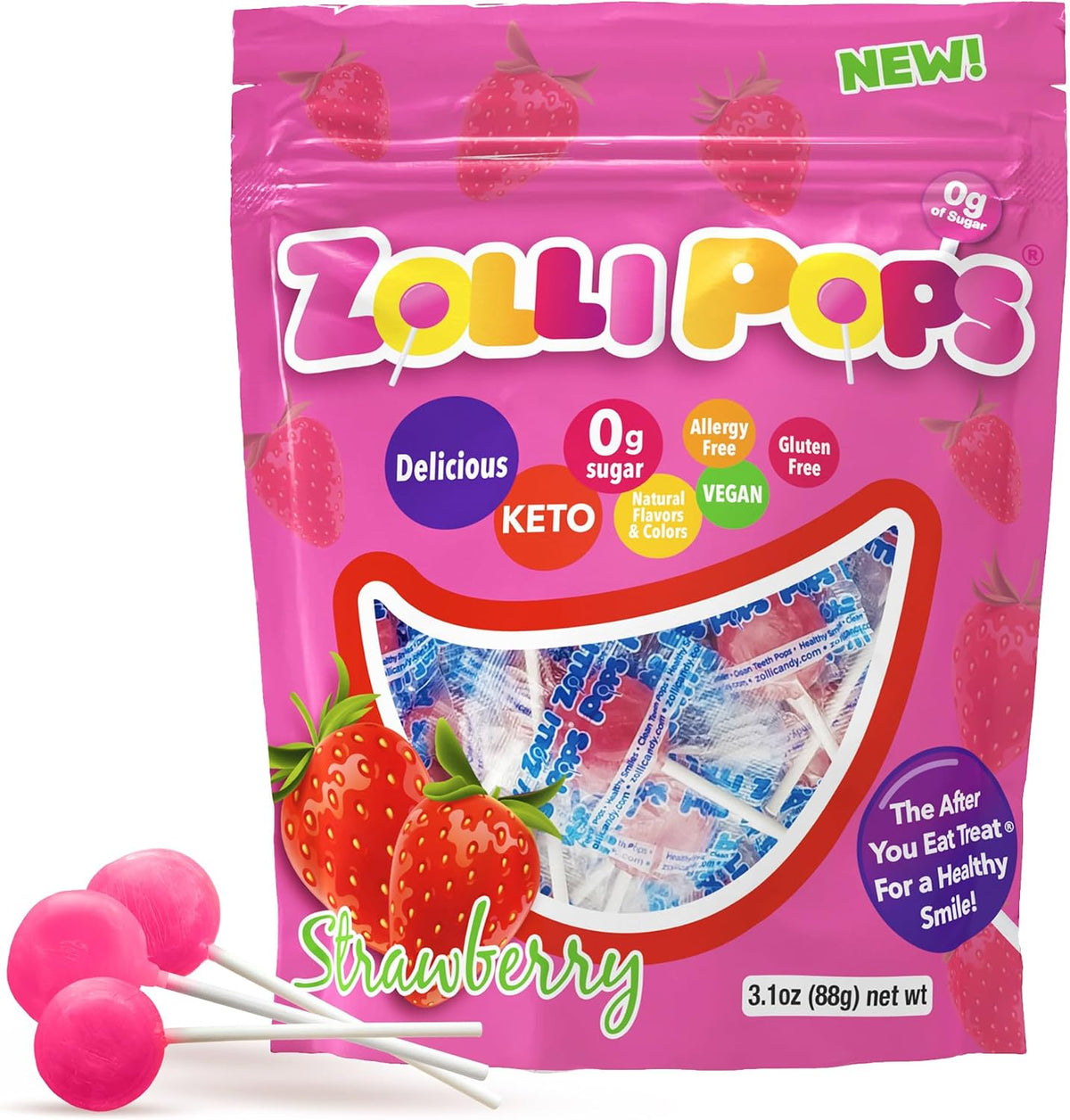 Zollipops Clean Teeth Pops Sugar Free Candy with Xylitol, Dye-Free Lollipops - Keto & Diabetic-Friendly, Dentist-Approved Treats for Kids (Natural Fruit Flavors, 1lb Tub) - Image 14