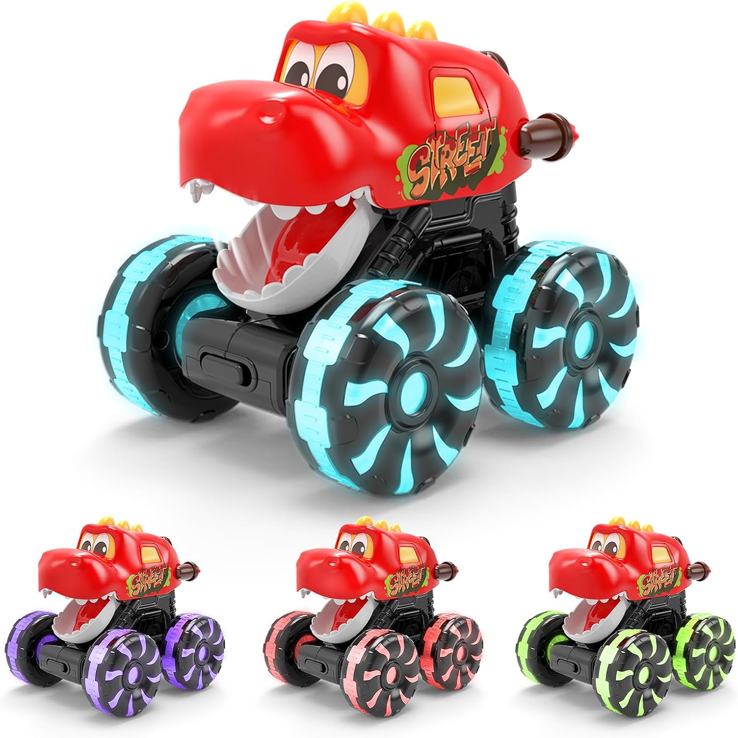 Intoypad red chomping dino monster truck toy front view showing T-Rex face design