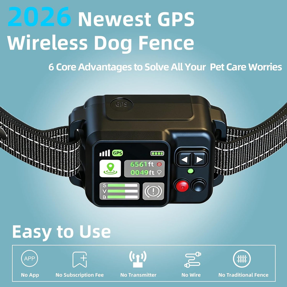 Waterproof pet containment collar being adjusted for a large breed dog outdoors.