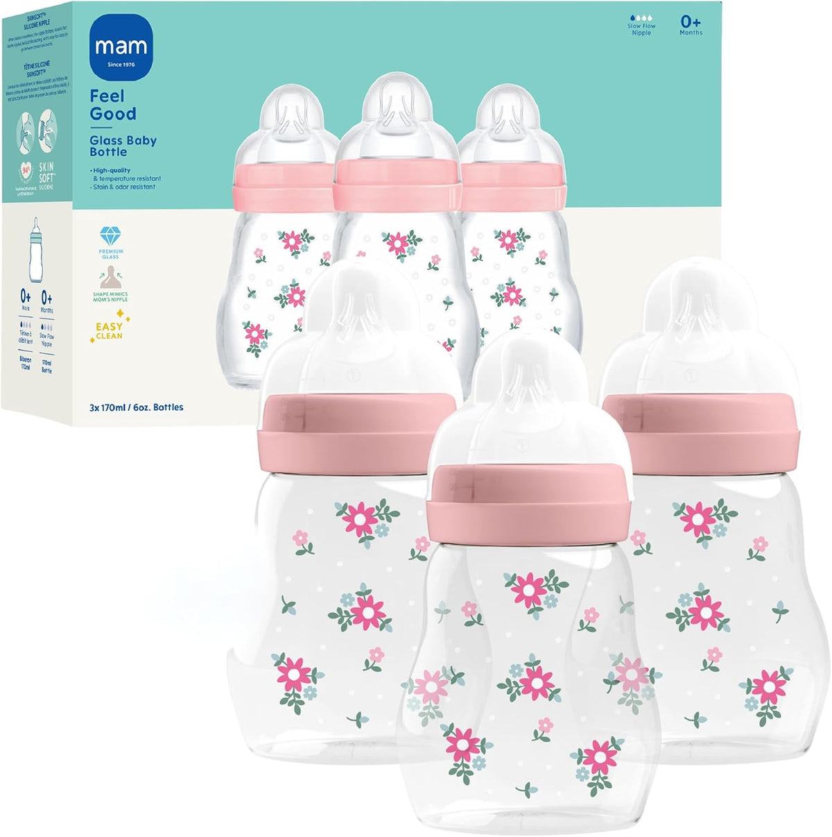 MAM 6oz Pure Glass Feel Good Anti-Colic 0+ Months Baby Bottle, 3 Pk, Unisex - Image 12