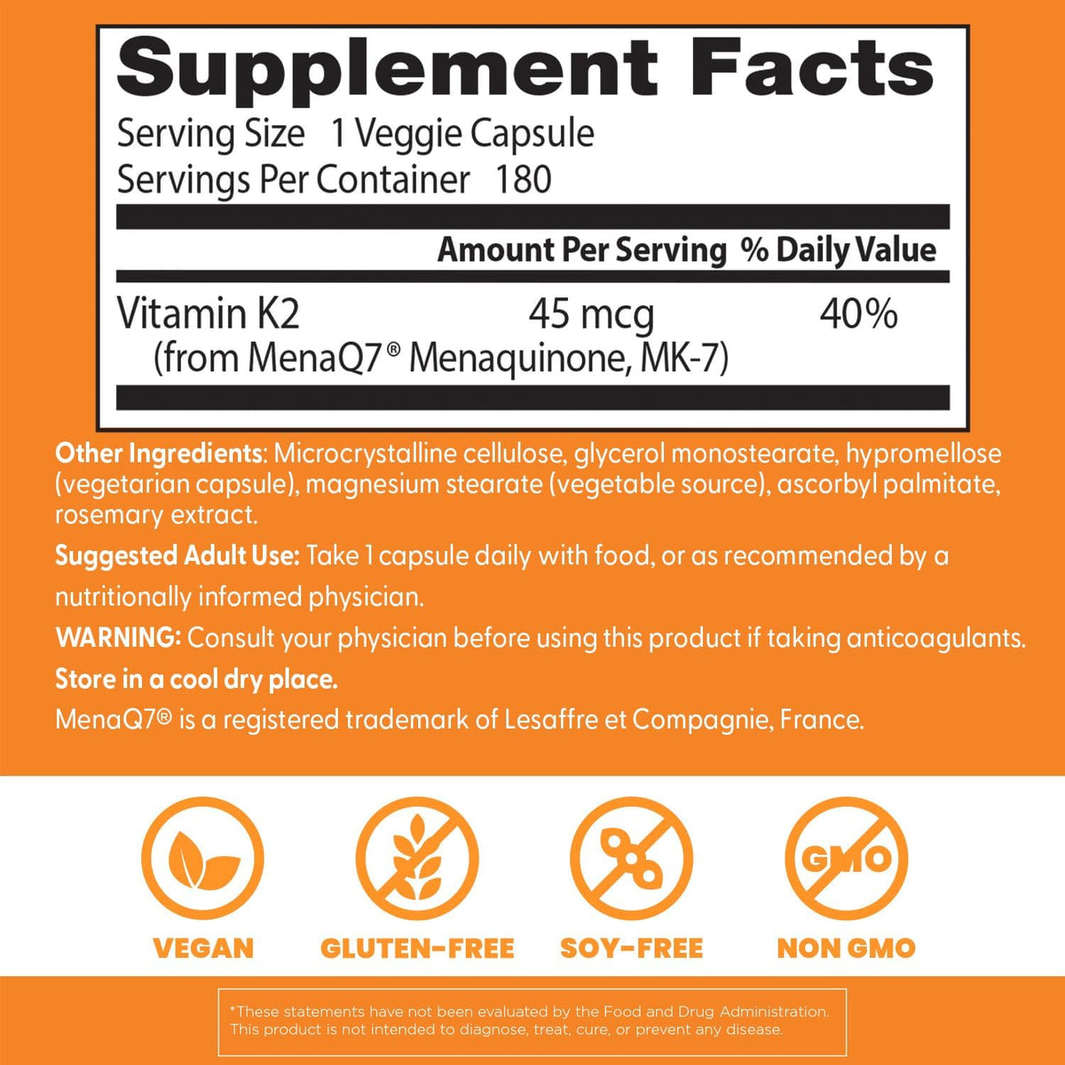 Doctor's BEST Natural Vitamin K2 MK7 Supplement, Non GMO, 180 Veg Caps - Image 3