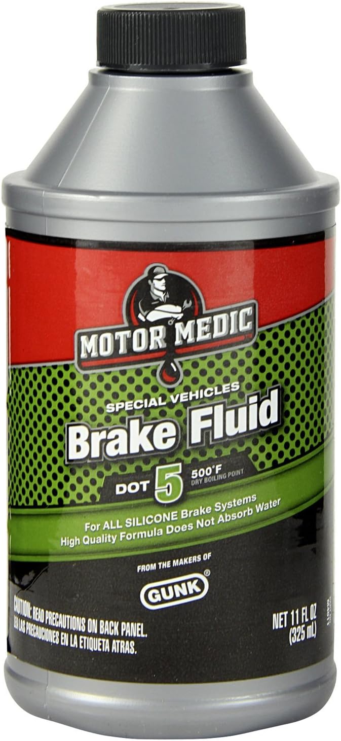 Gunk Niteo Motor Medic DOT 5 Silicone Brake Fluid Eleven Ounce front view bottle for premium automotive maintenance.