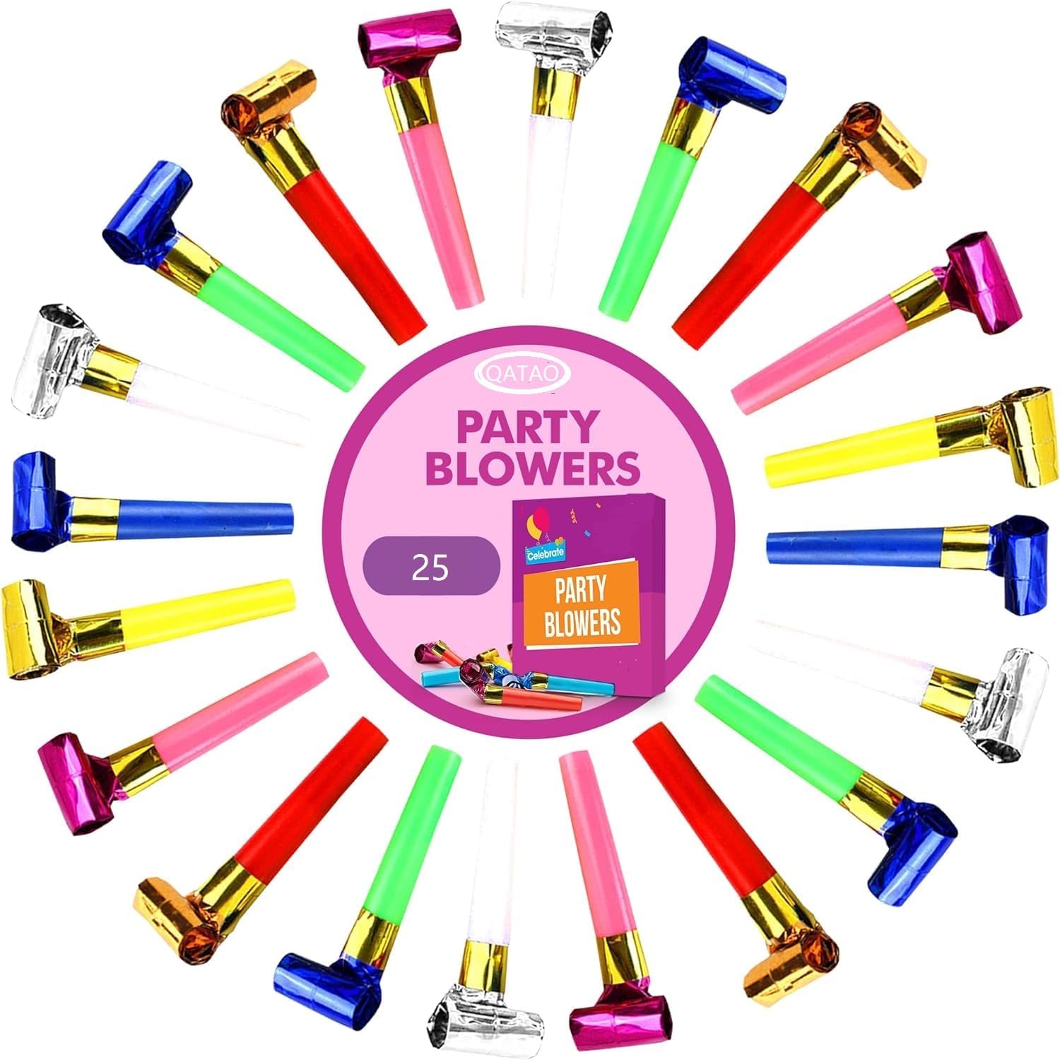 Qatao small party blowers 25 pieces set front view