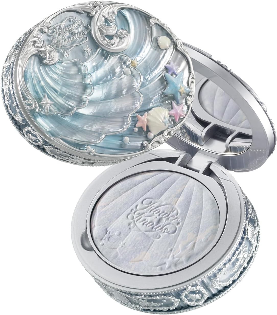 Flower Knows Shells Jewel Baked Powder front view ocean inspired compact makeup setting powder