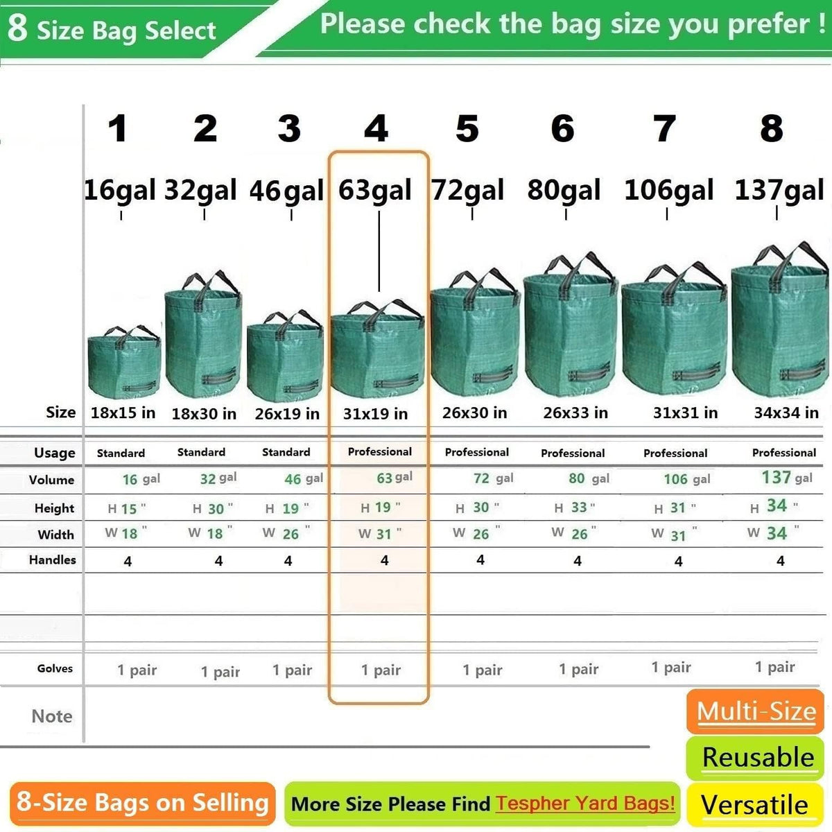 Tespher 3-pack garden bags side view