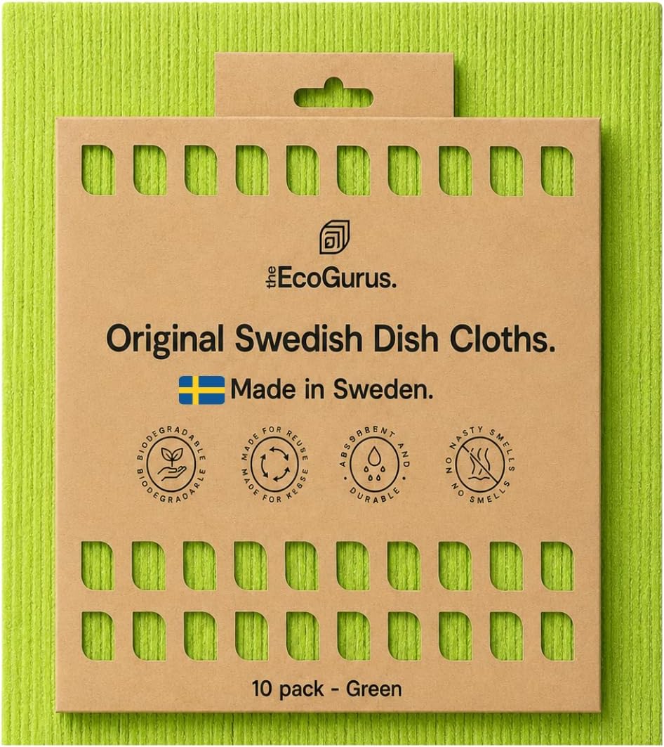 Swedish Dishcloths 10 Pack Yellow, Reusable Biodegradable, Made in Sweden | Made in Sweden from natural cellulose and cotton. Each cloth absorbs 20x its weight and replaces up to 150 paper towels. - Image 15