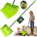 12" 2-in-1 Chicken Poop Scooper & Rake (US Patent No. D1124534), 3-Shape Sifting Holes Chicken Coop Rake, Stainless Steel Handle (20-61") - Litter Scoop Sand & Sifting Shovel (Black) - Image 10