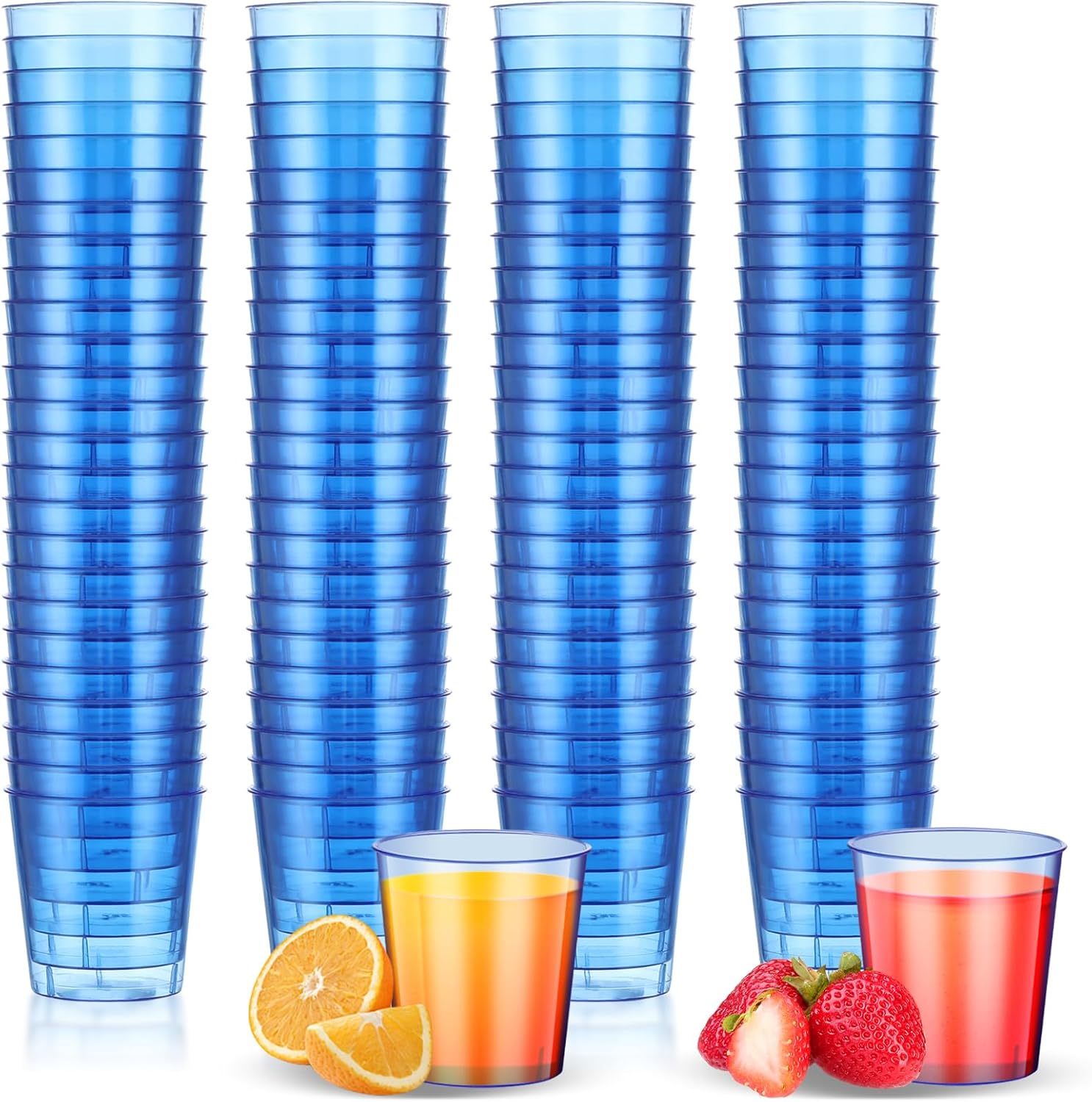 Tioncy Neon Blue Plastic Shot Glasses 100 count pack front view