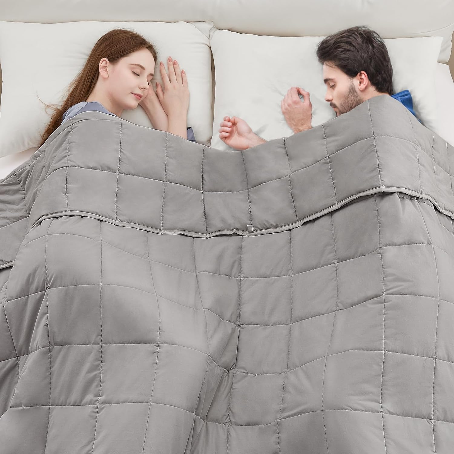 Anfie weighted blanket 20 lbs grey front view for deep sleep