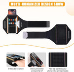 Universal smartphone running armband showing reflective safety strip