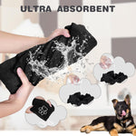 Chumia absorbent puppy towel laid flat for size reference.
