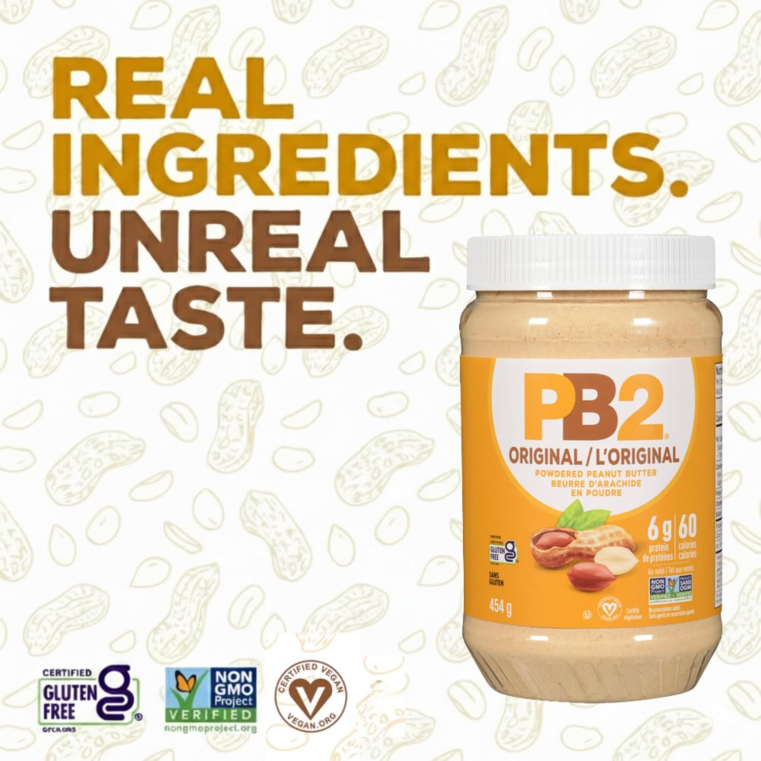 PB2 original powdered peanut butter jar front view
