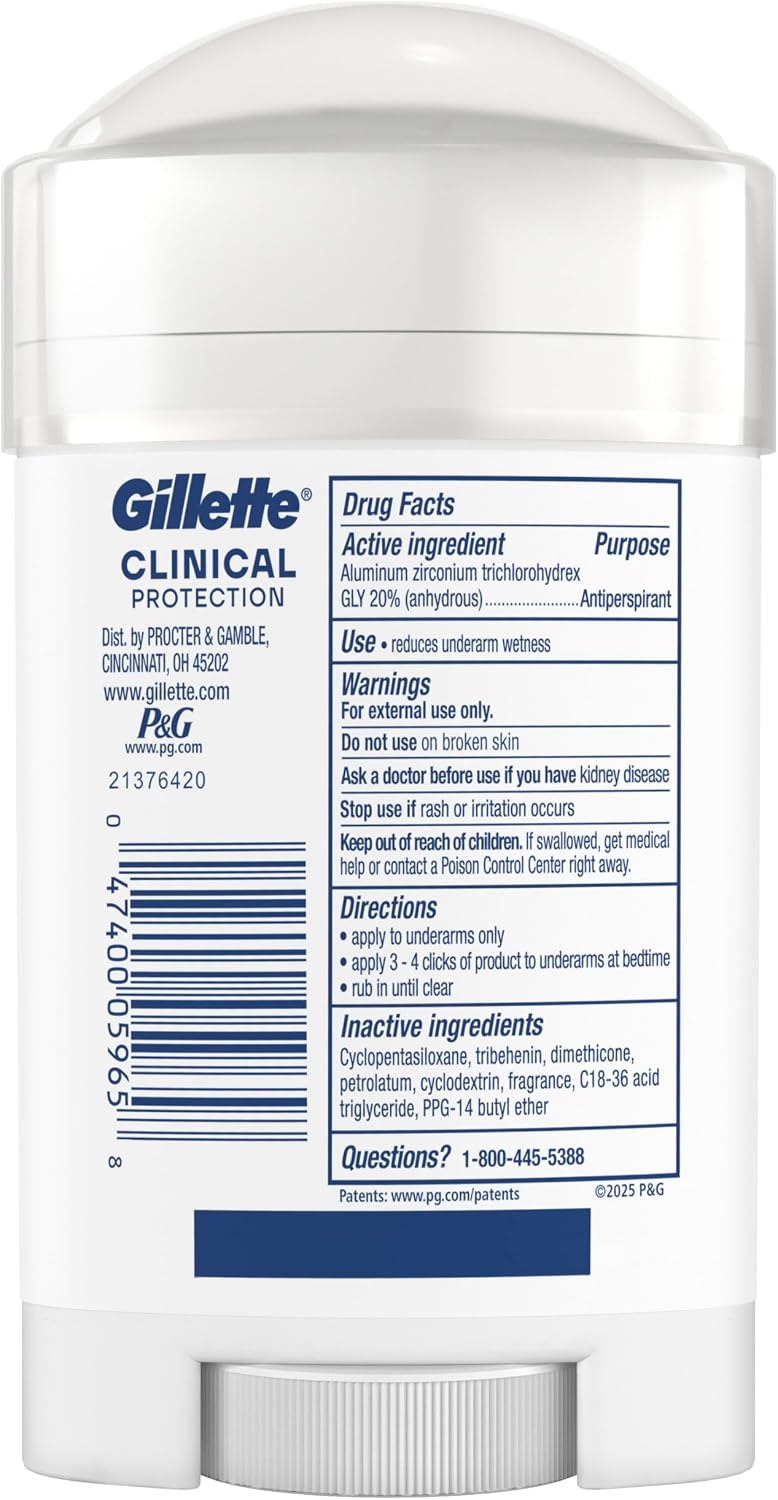 Gillette Clinical Antiperspirant and Deodorant for Men, 100HR Sweat & Odor Protection, Long Lasting Freshness, Anti-White Mark Technology, Gentle on Skin, Soft Solid, Ultimate Fresh Scent, 2.6 oz - Image 11