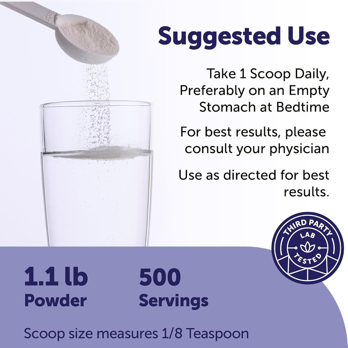 Micro Ingredients Glycine Powder serving scoop and fine powder texture