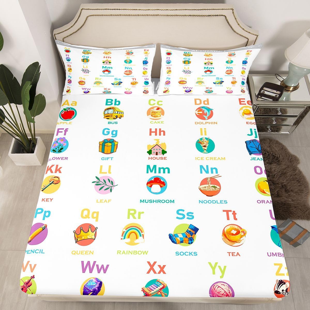 Feelyou ABC Alphabet fitted sheet set full size front view