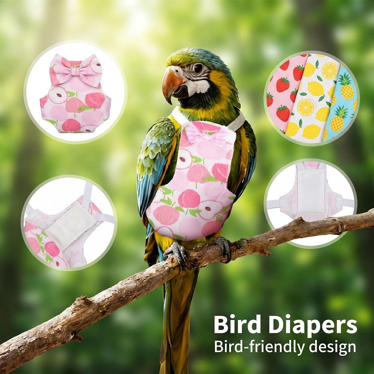 LXUEJIE pet bird diaper showcasing the leakproof inner lining and internal pocket structure