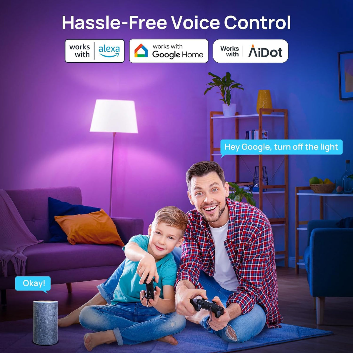 Consciot A19 smart LED bulb showing color changing feature