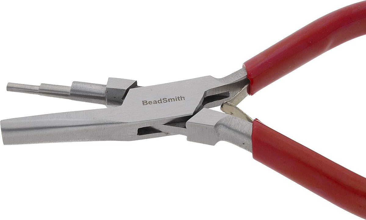 The Beadsmith 6-inch wire looping pliers displaying red comfort-grip handles