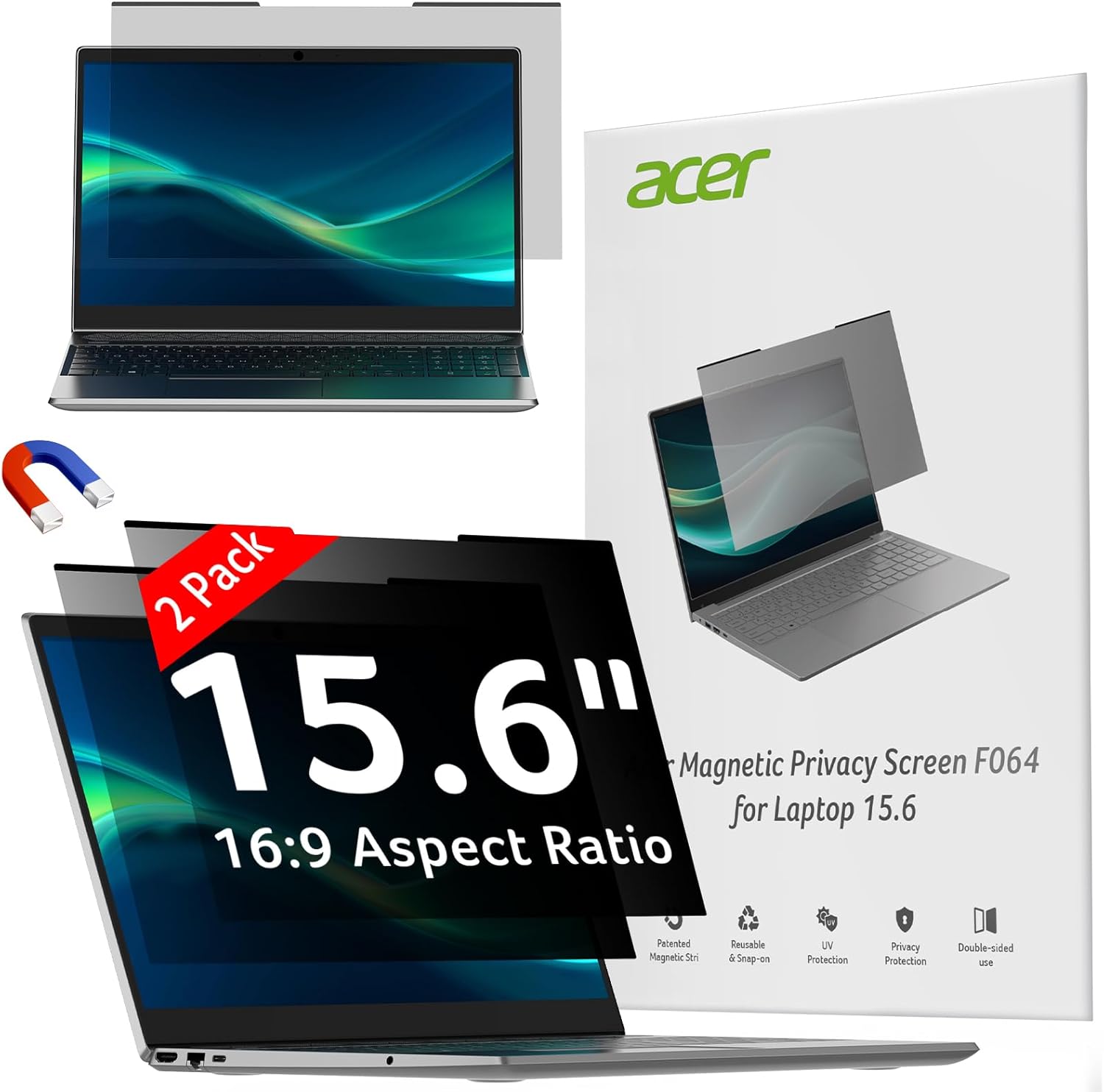 Acer 2 pack magnetic laptop privacy screen 15.6 inch front view