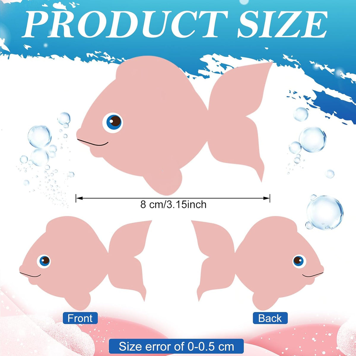 Close-up of pastel and solid colored fish die cuts with smiling face details