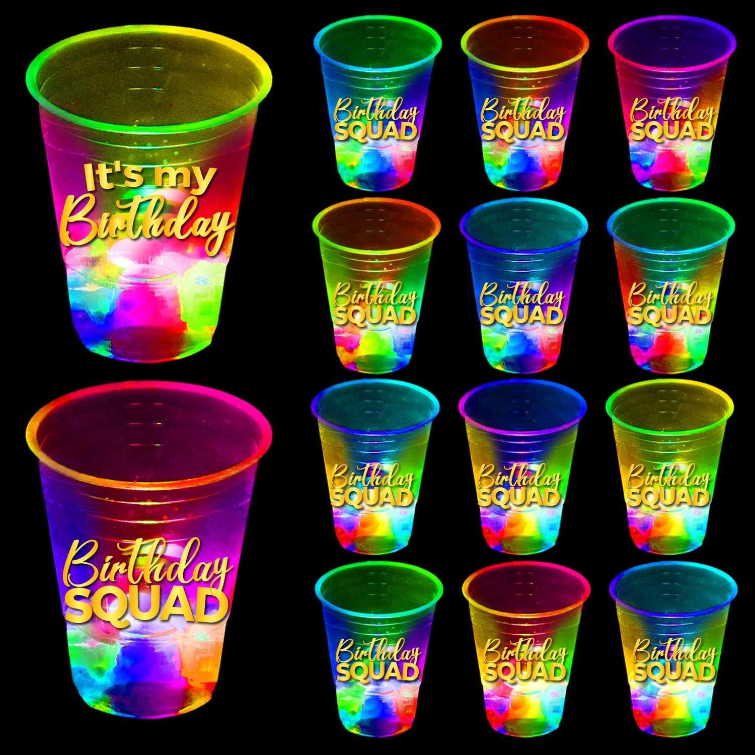 Mishunyus 24 pack glow birthday squad cups front view