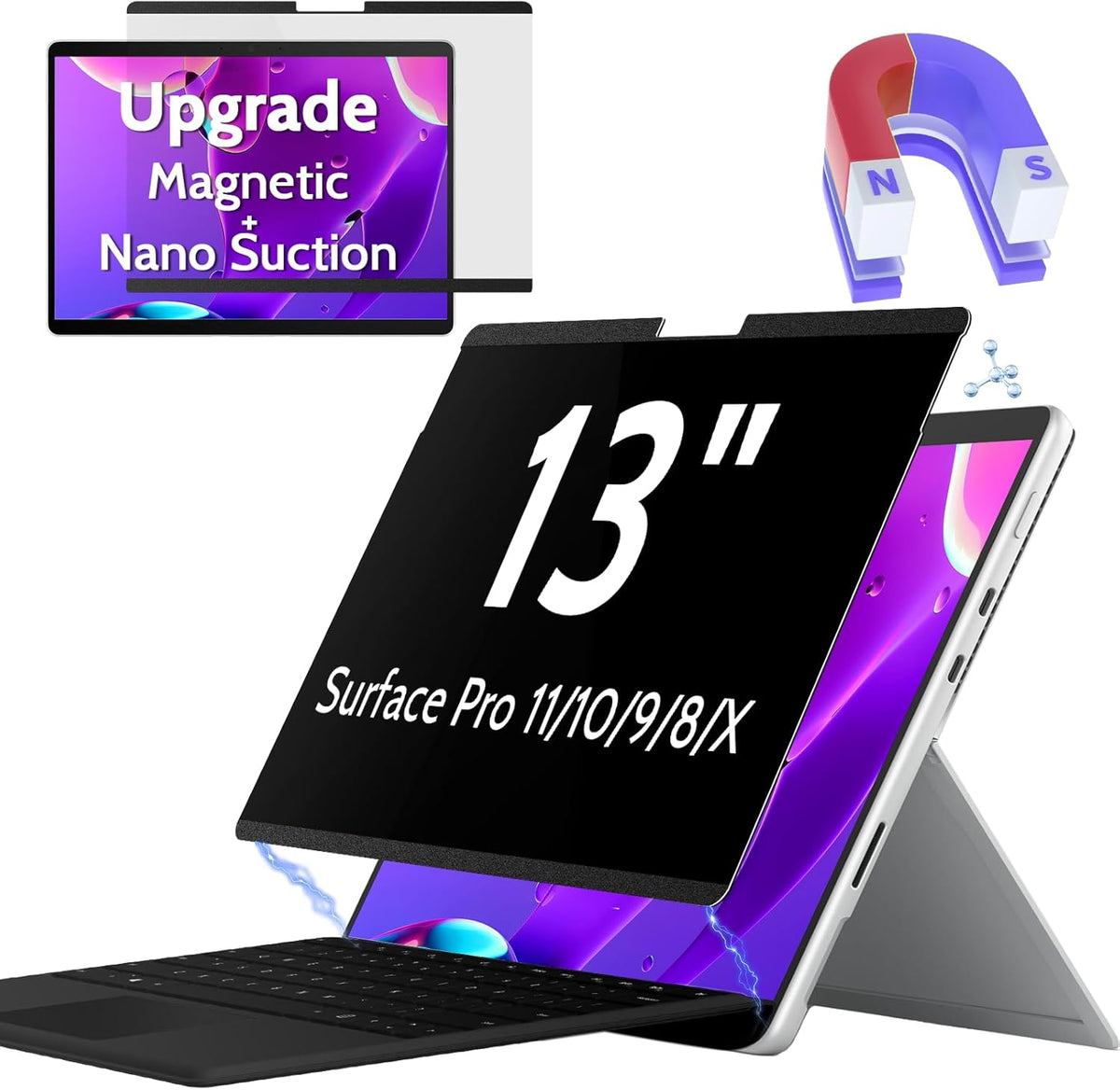 Peslv magnetic privacy screen surface pro 13 inch front view protecting data from side angles