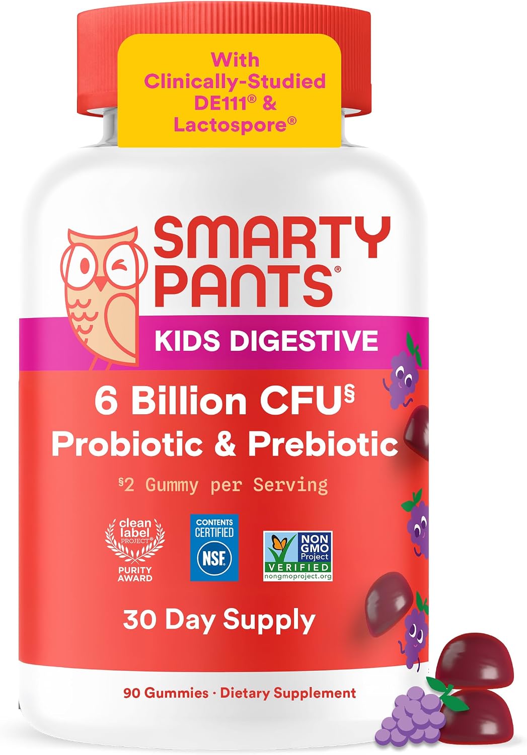 SmartyPants Kids Probiotic & Prebiotic Gummies for Digestive Health: Gut Health Supplement, Clinically Studied Prebiotic for Immune Support, Strawberry, 60 Count (30 Day Supply) - Image 13
