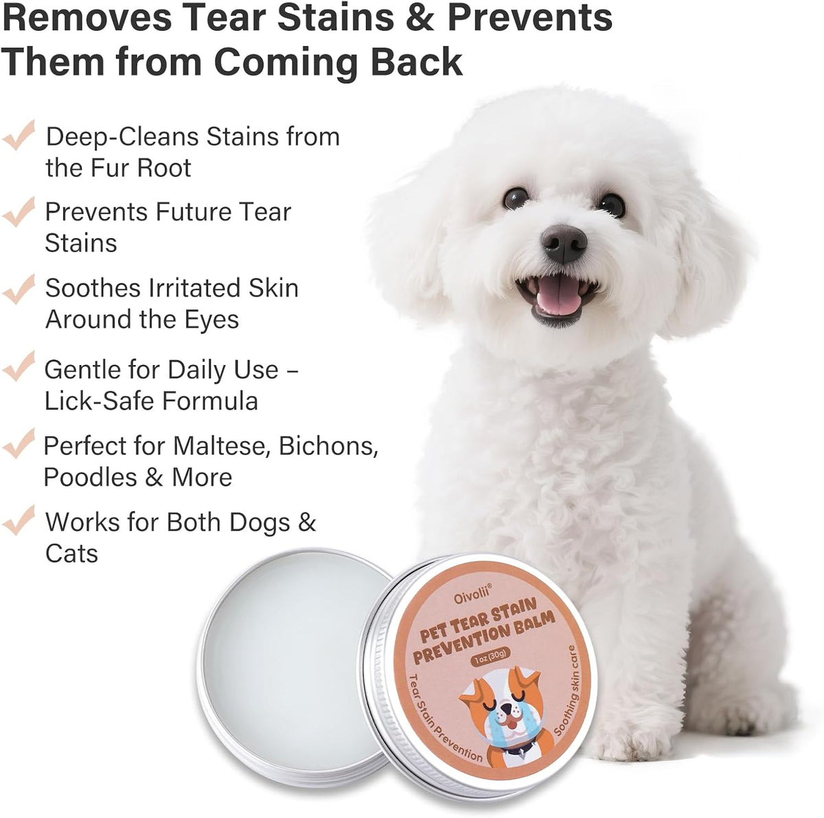 Natural dog eye care balm for clearing tear stains and gunk