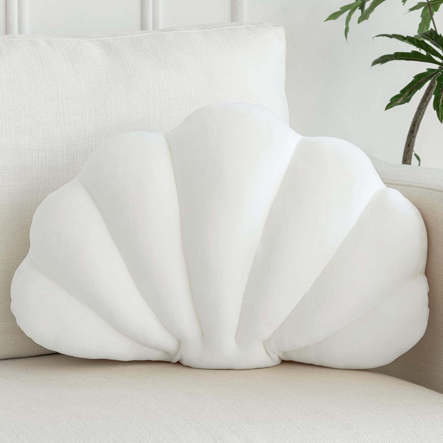 Zcyclam shell shaped decorative throw pillow in white front view