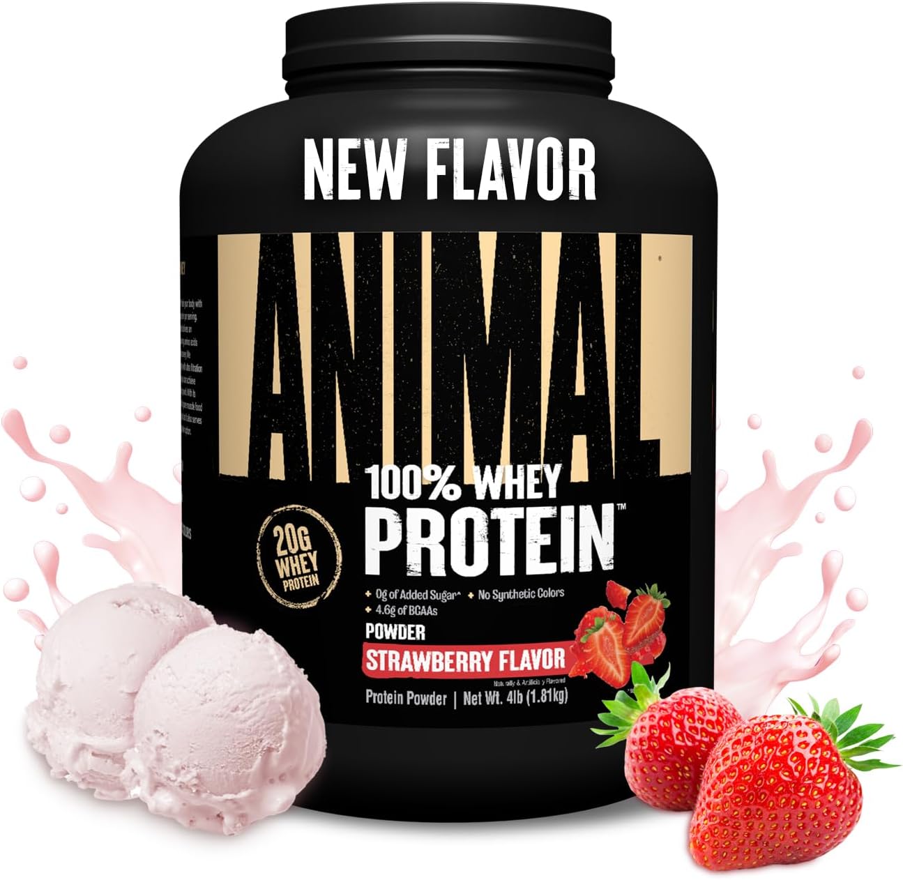 Animal 100% Whey Protein Powder Strawberry four pound front view container