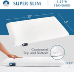Bluewave Bedding memory foam pillow angle view highlighting standard size dimensions.