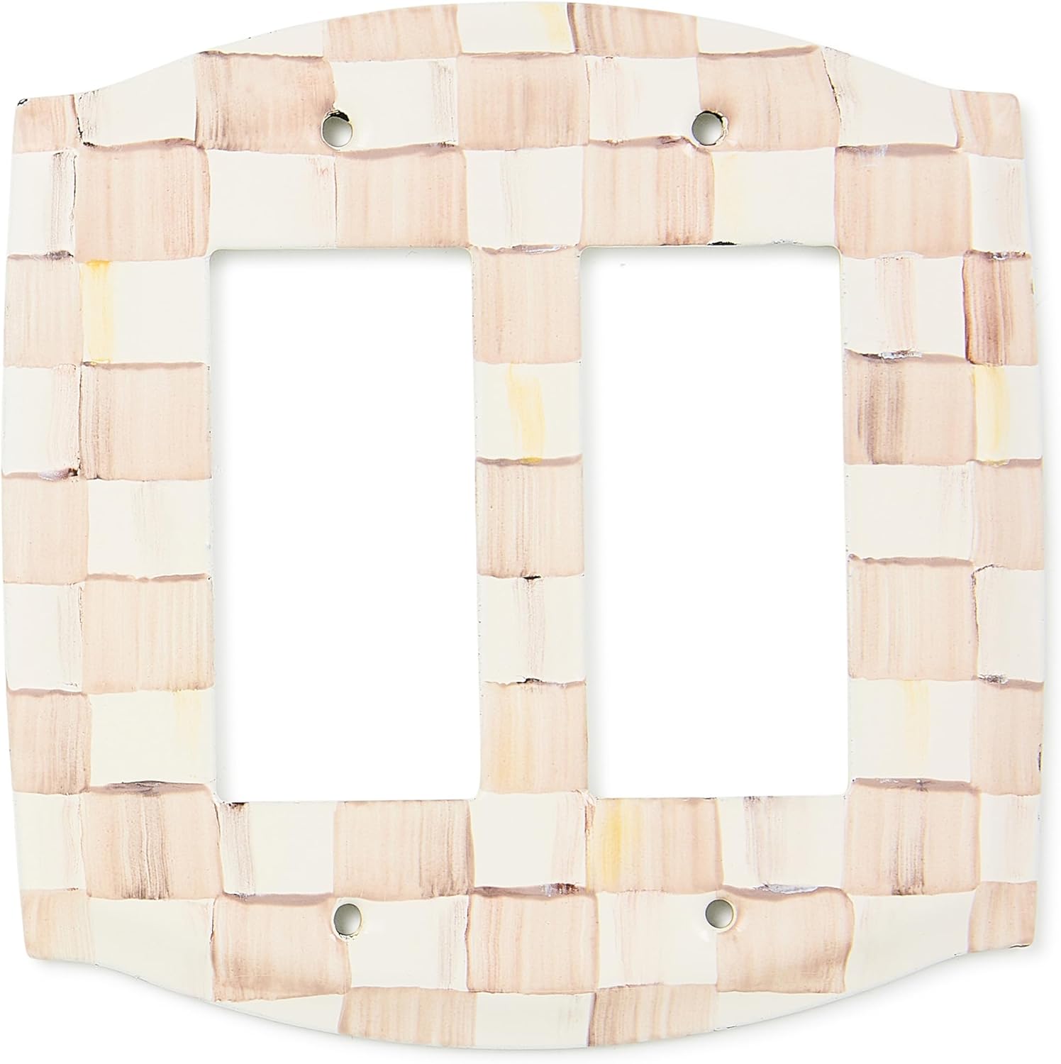 MacKenzie-Childs Enamel Switch Plate front view showcasing the signature hand-painted mocha check pattern