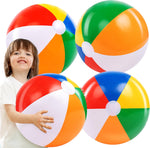 JOYIN Pack of 4 Rainbow Beach Balls front view showing vibrant inflatable multi-colored panels for pool games.