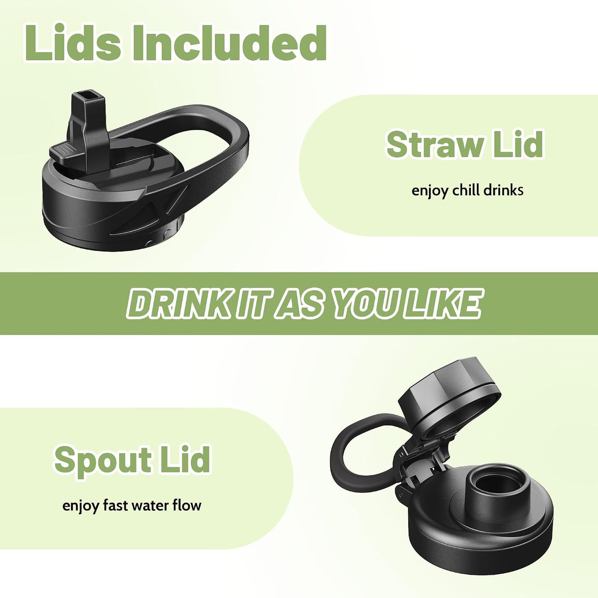 Civago motivational water flask featuring dual lids