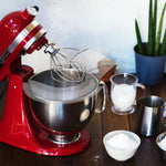 Food-grade plastic splash guard for 4.5-quart mixer bowls