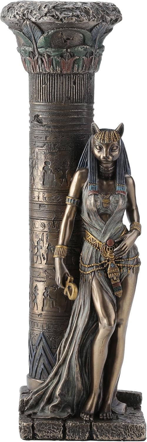 Veronese Design Egyptian Goddess Bastet pillar statue front view collectible decor