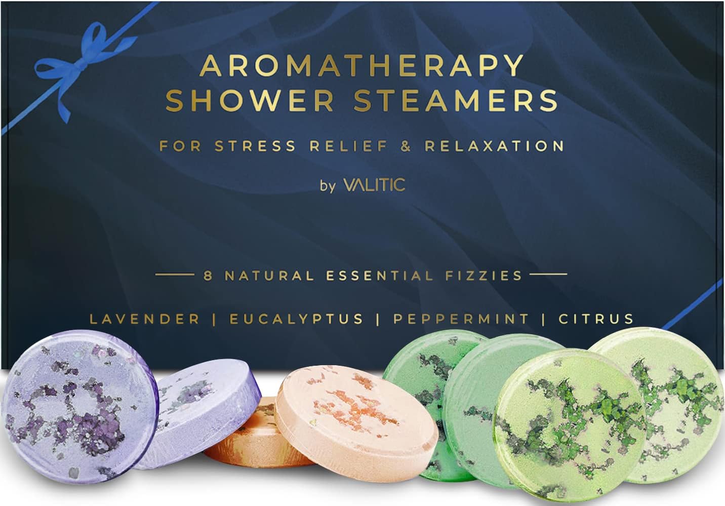 Valitic Aromatherapy Shower Steamers for Stress Relief and Relaxation - Gifts for Women Mom Birthday 8 Natural Essential Fizzies Shower Bombs - 4 Scents - Lavender, Eucalyptus, Citrus, and Peppermint - Image 1