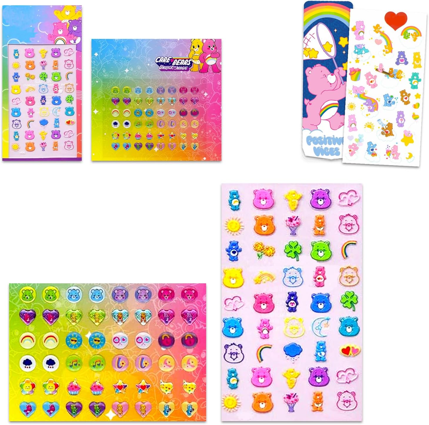 Care Bears jewelry set for girls showing front packaging with colorful character sticker sheets