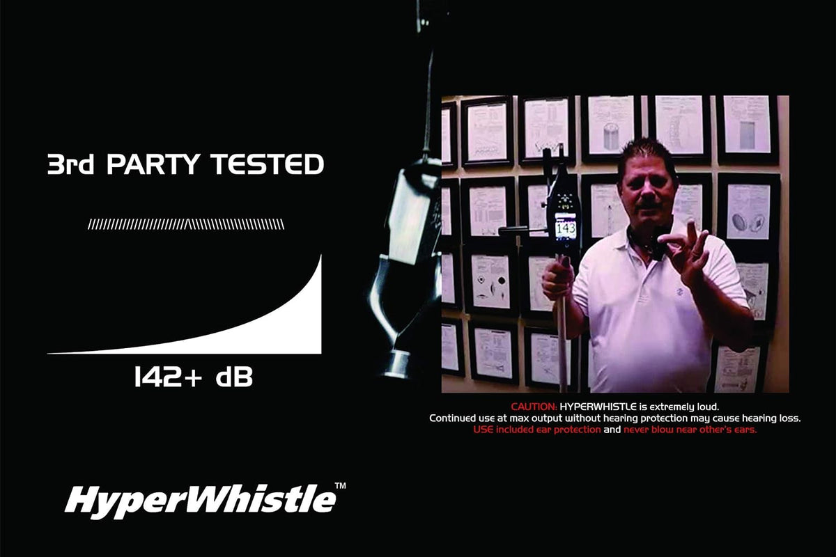HyperWhistle long range safety whistle with earplugs
