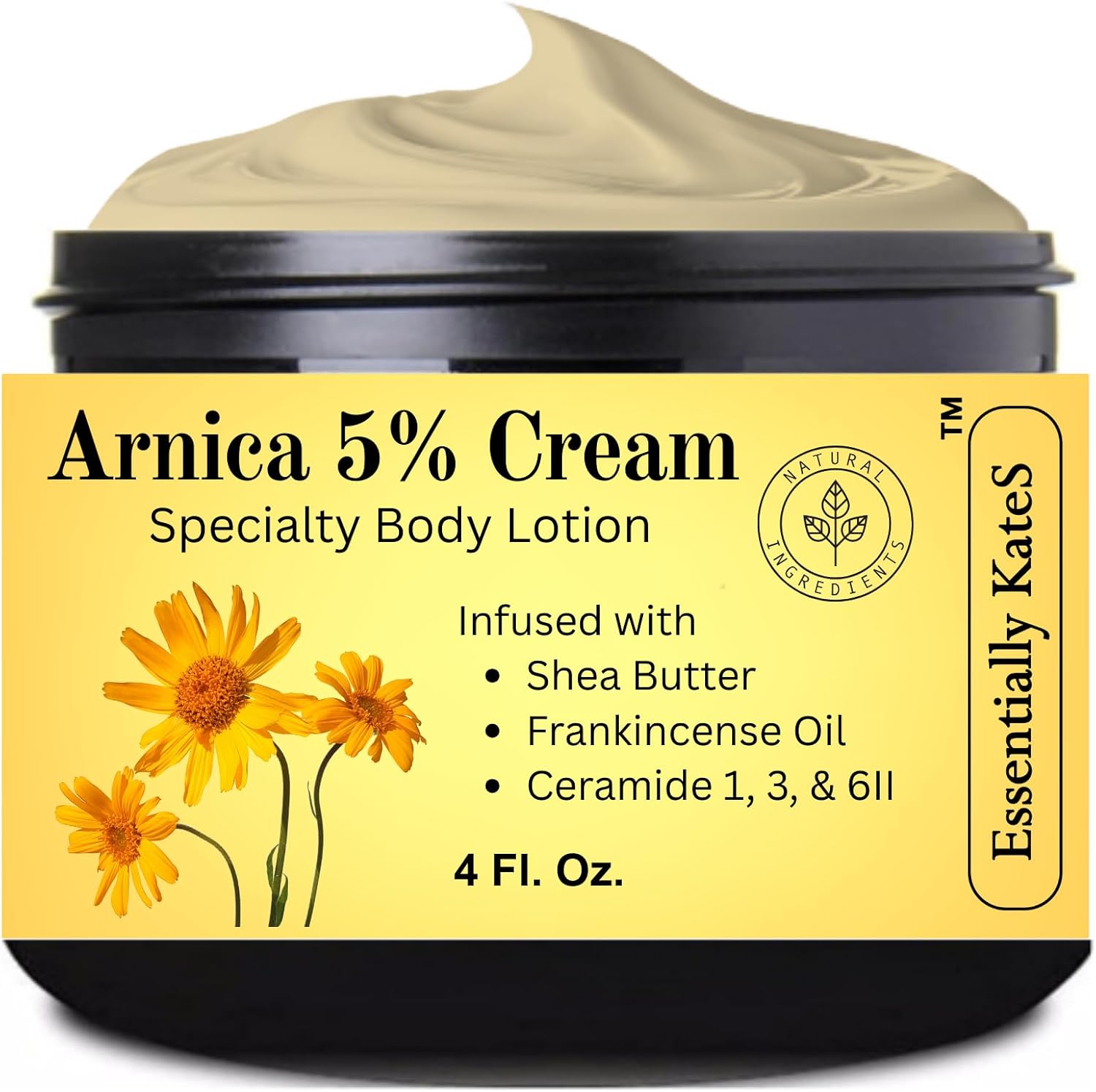 Essentially KateS Arnica 5% Cream Lotion front view jar for muscle relief