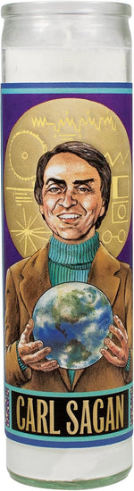 The Unemployed Philosophers Guild Carl Sagan Secular Saint Candle front view