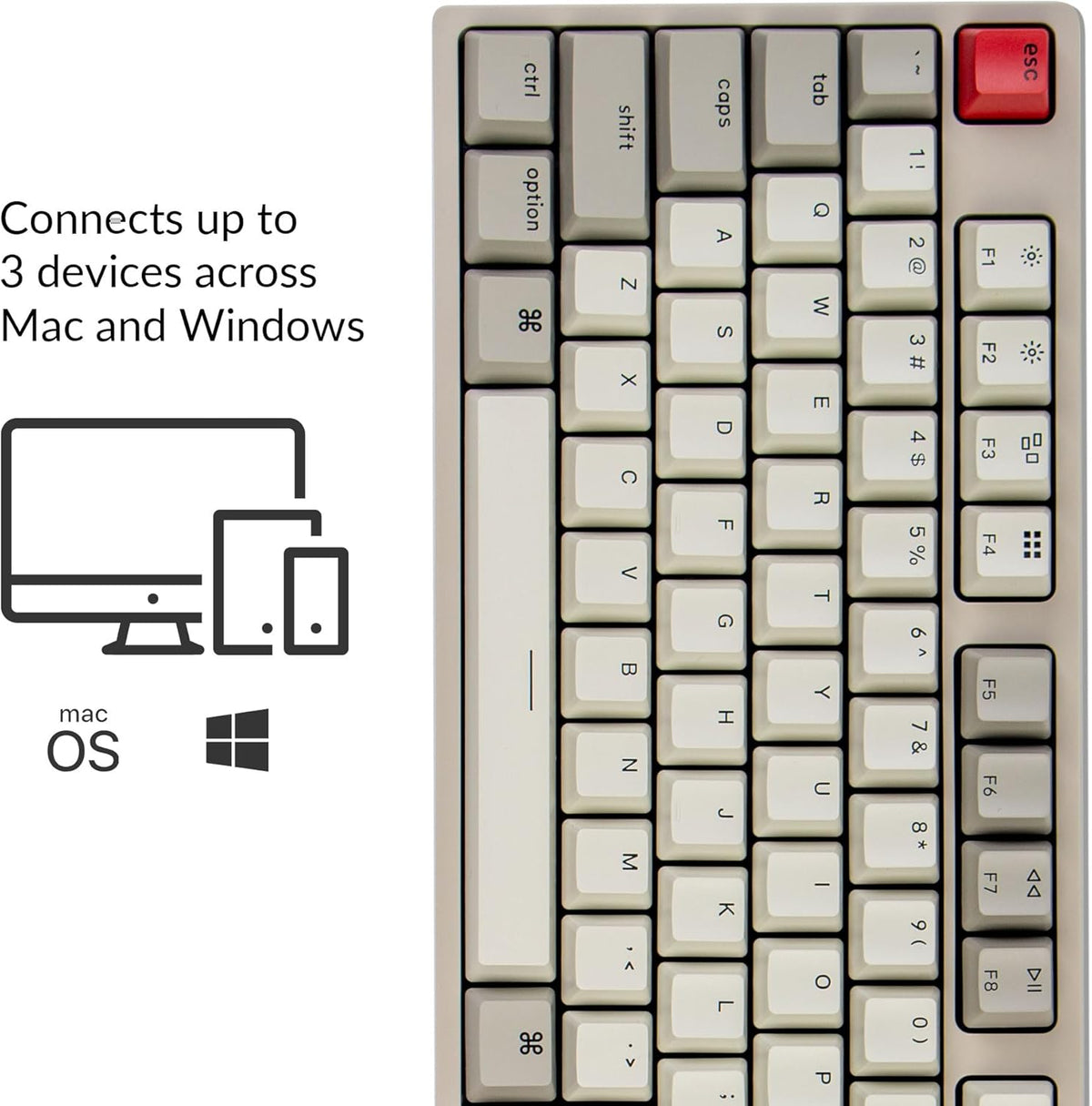 Keychron C2 mechanical keyboard angled view showing red escape key