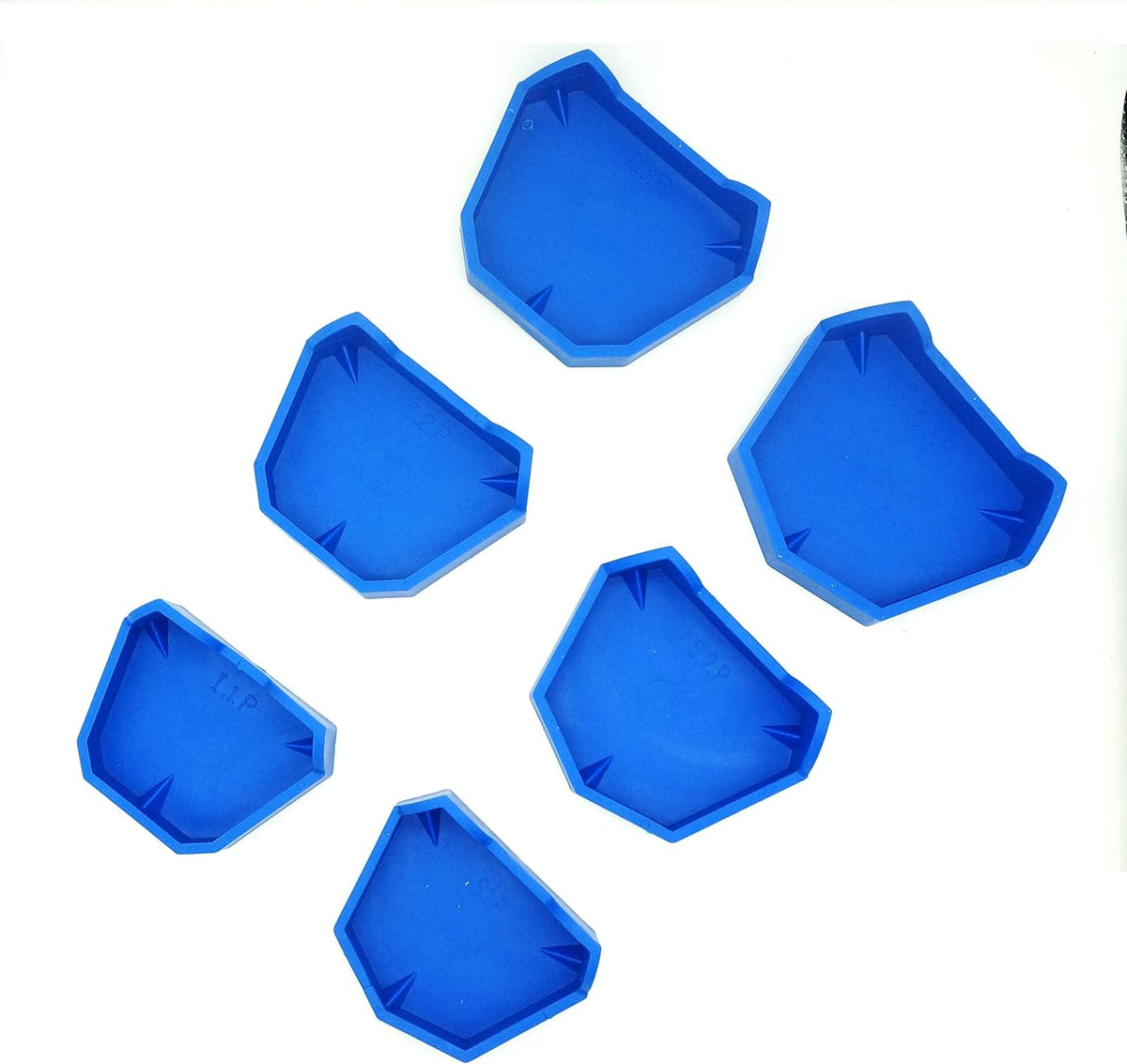 Harmonydent dental model base set front view of 6 blue molds