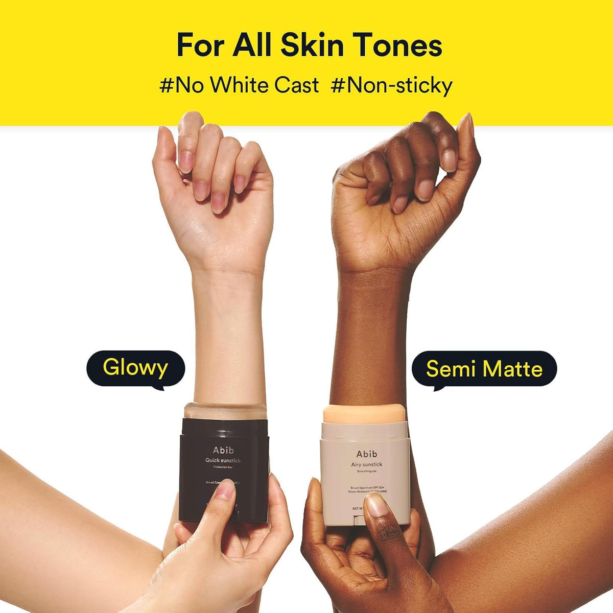 Clear glide texture of Abib broad spectrum protection sunscreen bar on skin.