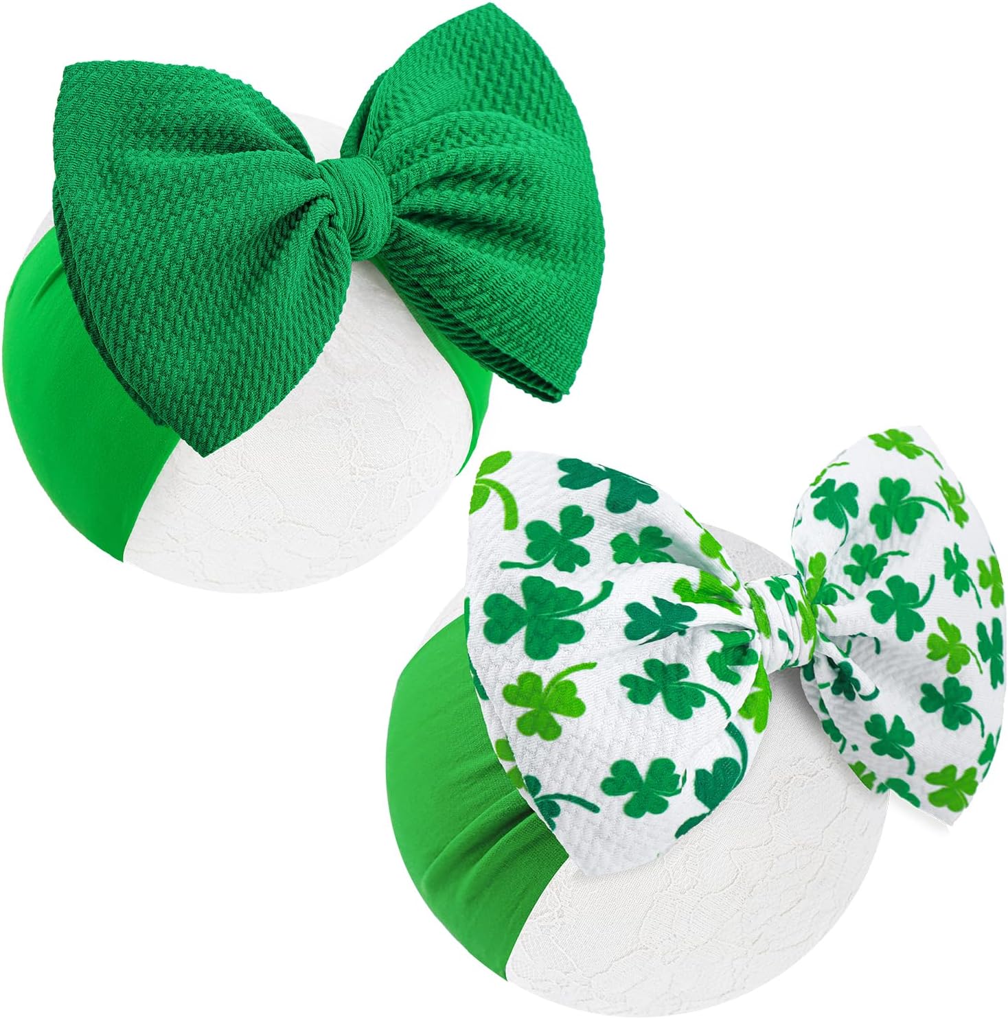 YanJie St. Patrick's Day baby headband front view with green clover bow