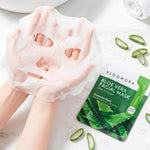 Bloomora hydrating sheet mask applied on face model