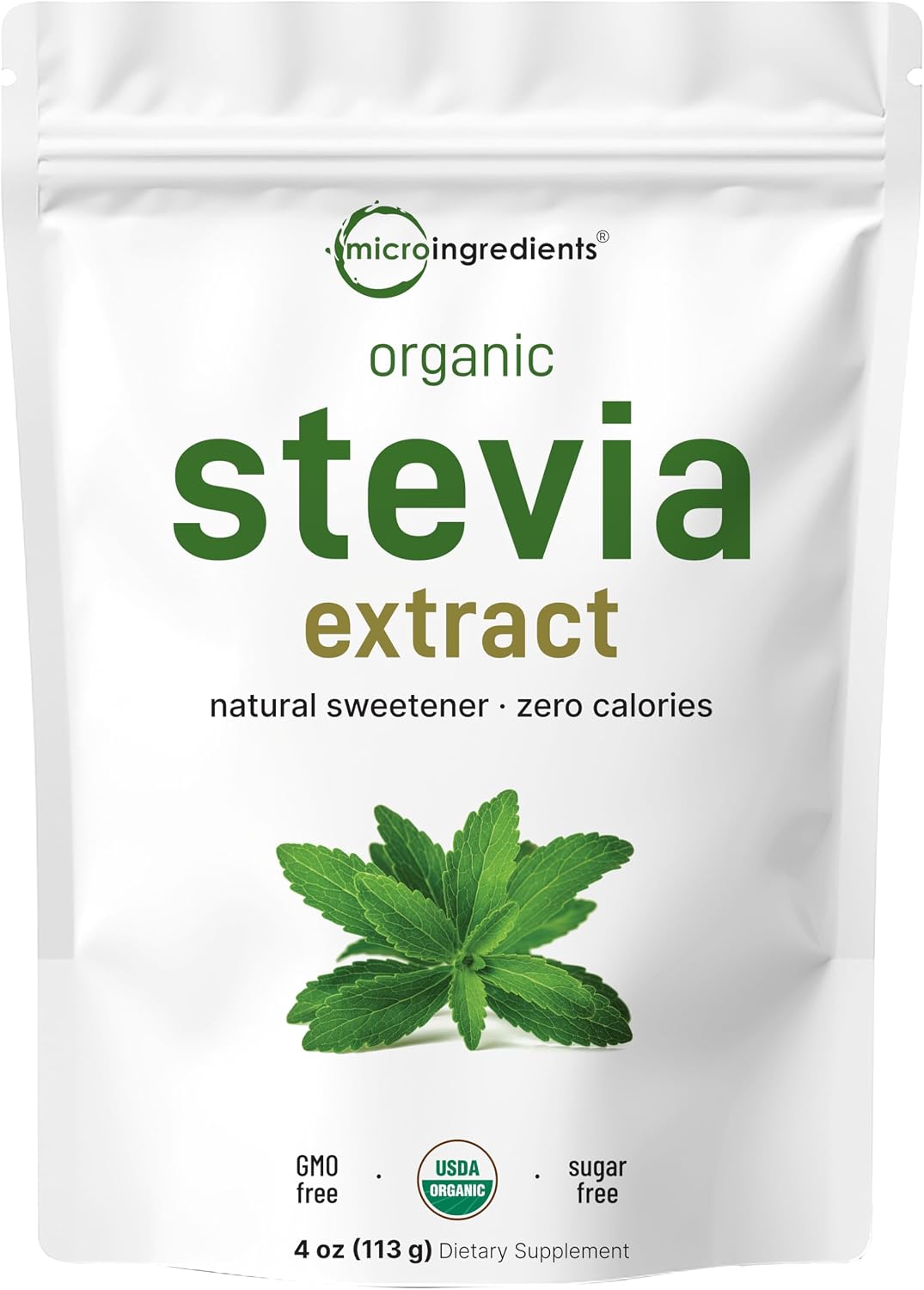 Micro Ingredients pure organic stevia powder front view natural sweetener