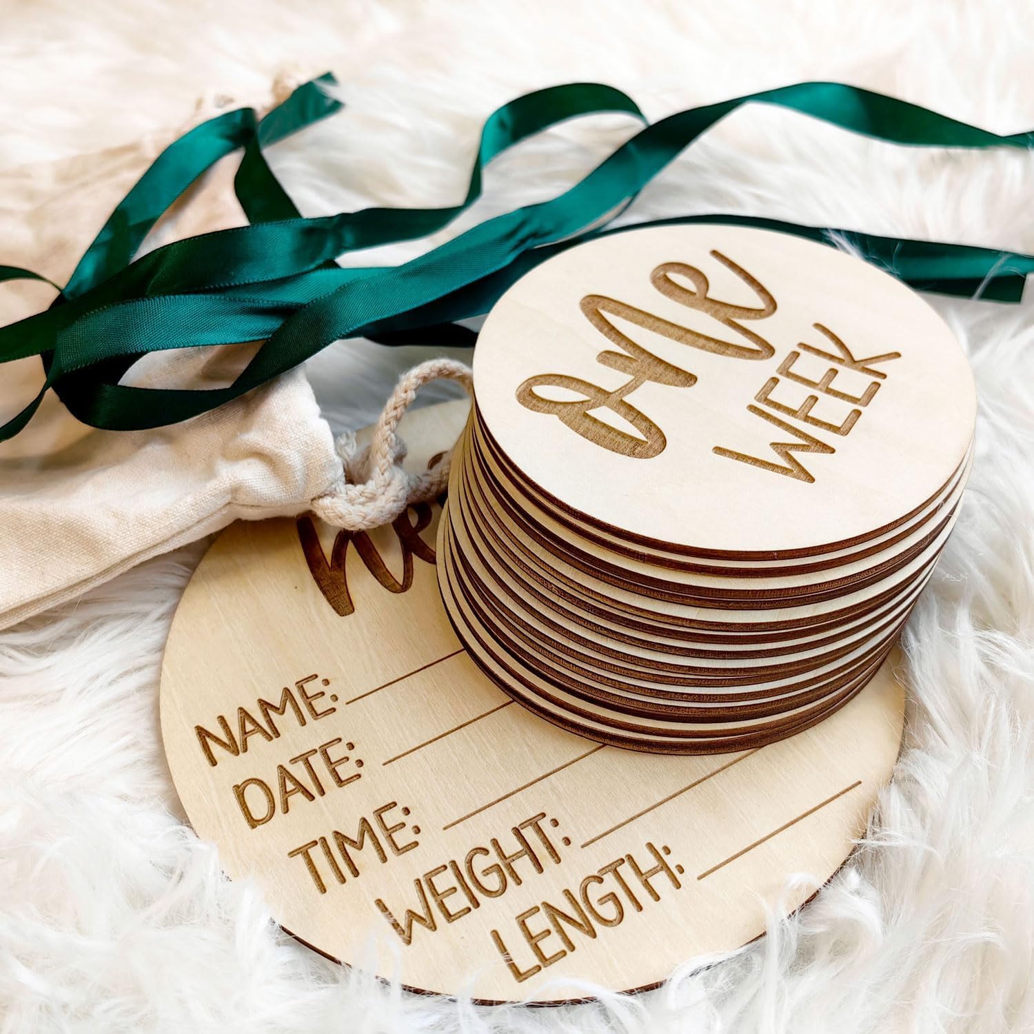 Ajdvart wooden milestone cards and discs front view for baby photography