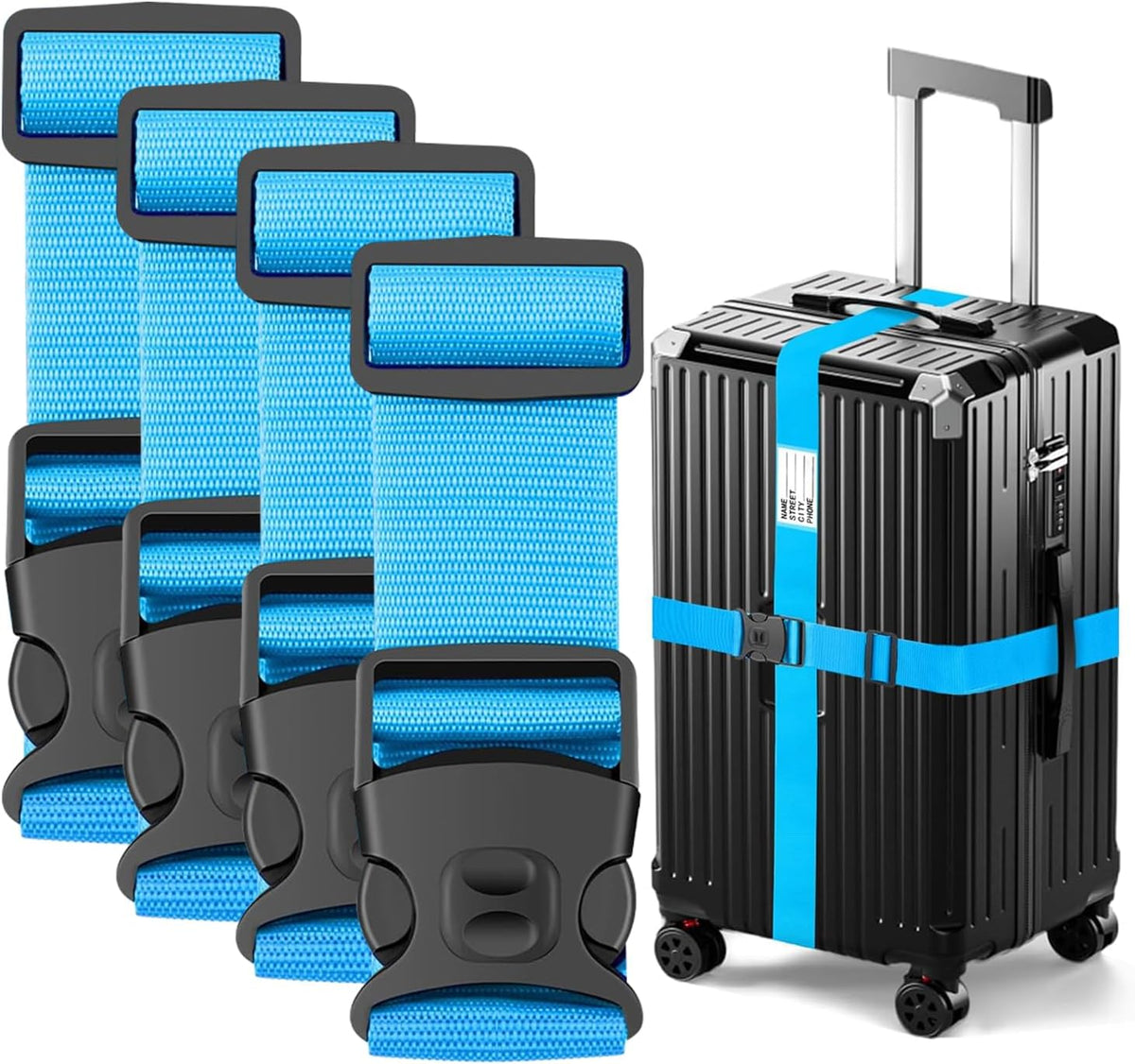 Luggage Straps for Suitcases, Adjustable Lockable Suitcase Straps | Lockable Against Accidental Opening, Easy to Identify Travel Accessories, Add a Bag Connector Holds Suitcase(4Colour, 4 Pack) - Image 14